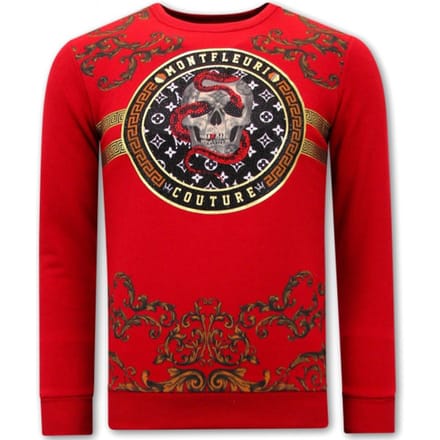 Heren Sweater met Print - Snake Skull - 3674 - Rood