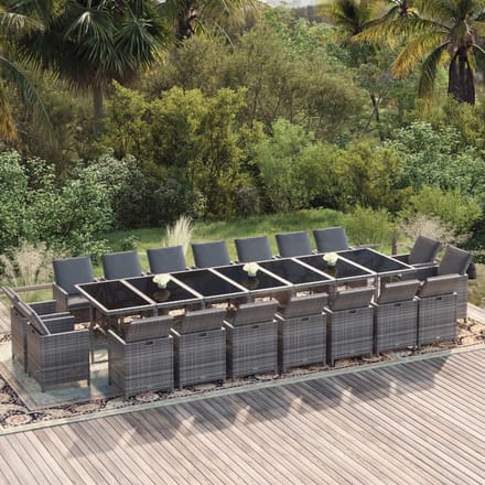 vidaXL - 19-delige - Tuinset - met - kussens - poly - rattan - grijs