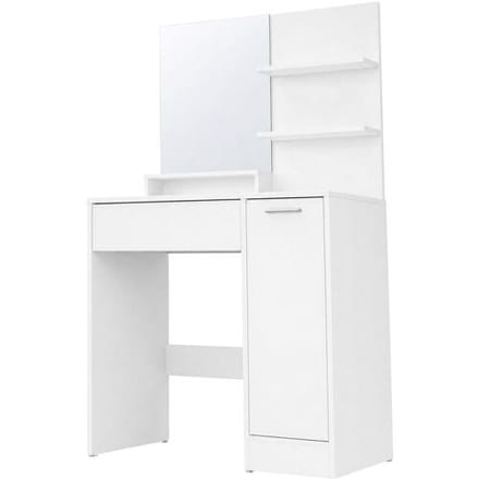 Ochama Make-up bureau met verstelbare planken, grote spiegel, 2 open vakken, 1 lade, voor de slaapkamer, wit