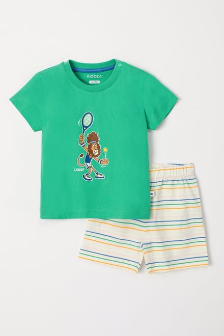 Woody Jongens-Heren Pyjama groen - maat 074/9M