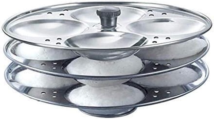 Idli Maker - Stoompan Accessoire - Thuis Koken - 3-Laags Ontwerp - 7 Inch Diameter - Zilver