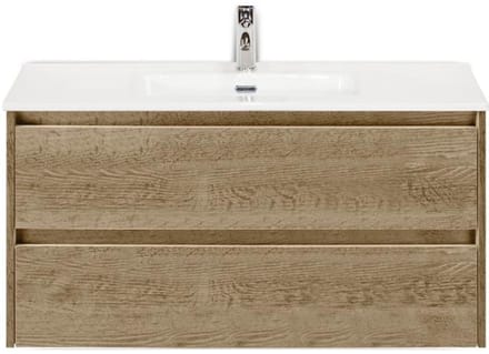 Dante Badmeubelset 100 cm - Natuur Eiken - Keramische Wastafel Wit Cover