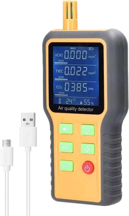 Luchtkwaliteitsmonitor Detector - CO2 Meter - Binnenklimaat Meten - Realtime Metingen - 177x79x40 mm - Wit