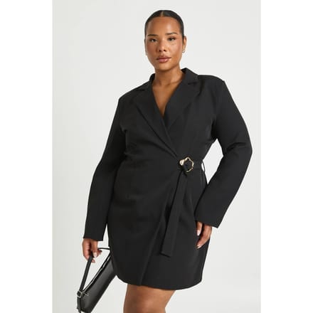 boohoo Dames Plus Wikkel Strik Blazer Jurk | Black | Maat: 16