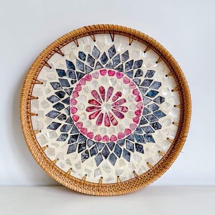 Rieten Geweven Serveerblad Rond Decoratief Natuurlijk Rieten Schelp Fruit Dessert Snackbord voor gray
