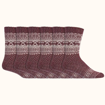 Noorse sokken | Merinowol | Alpacawol | Kleur: Rood | Dames & Heren | 6 paar