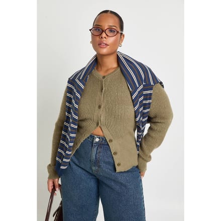boohoo Dames Plus ingesnoerde met knoopsluiting zachte cardigan | Khaki | Maat: 20-22