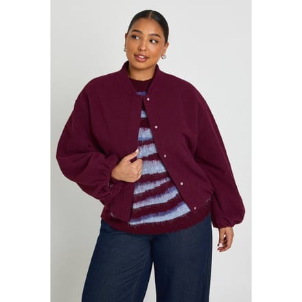 boohoo Dames Plus Balloon Sleeve Wollook Bomberjack | Cranberry | Maat: 22