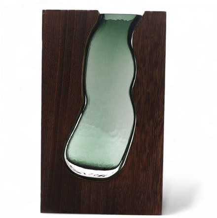 Grote glazen vaas / terarium in donker tunghout - 18x5x32cm