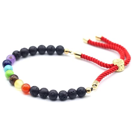 18K Vergulde Edelsteen Royal String Armband - Lavasteen Chakra