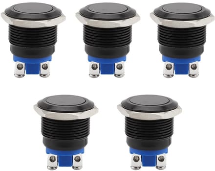 Set van 5x Waterdichte Metalen Drukschakelaars - Zelfborgend - 16mm Montagegat