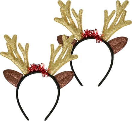 Krist+ kerst diadeems/haarbanden - 2x st - rendier gewei - goud -25 cm