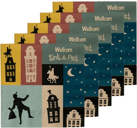 Welkom Sinterklaas tafel diner/lunch servetten - 100x stuks - 33 x 33 cm - 3-laags servetten