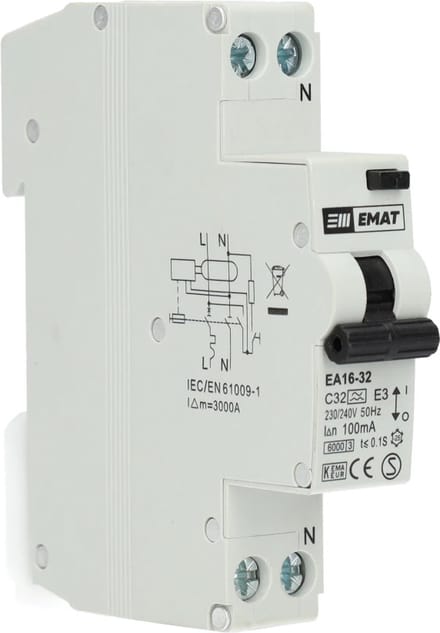 EMAT aardlekautomaat C32 1P+N 100mA Type A (85006051)