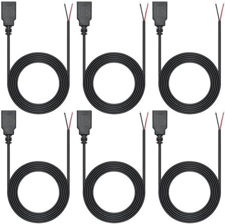 Allecto - Usb kabel - 6-pack - 1 meter - 12V/3A - Pigtail - Bare wire