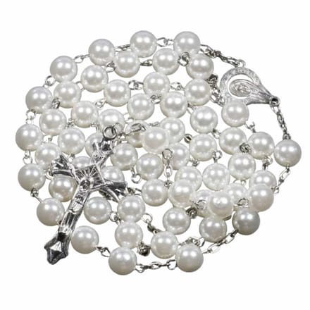 Fako Bijoux® - Rozenkrans Ketting - Acryl - 8mm - Wit/Parelmoer