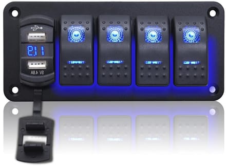 Waterdicht 4 Speed Switch Paneel 12V/24V met 4.8A Dual USB en Voltmeter voor Auto, Boot, Vrachtwagen en Motorhome