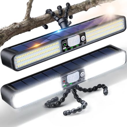 Twee Stuks LED Buitenlamp met Bewegingssensor en Flexibele Standaard - Oplaadbaar via Zonne-energie