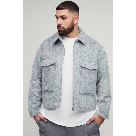 Plus Wool Blend Smart Zip Up Regular Fit Cargo Jacket | Grey | Size 2XL