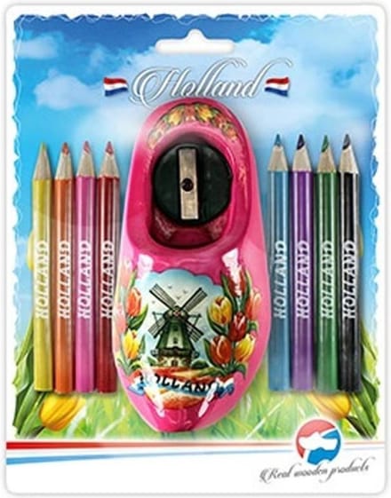 Klomp puntenslijper roze met potloden
