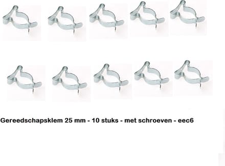 GEREEDSCHAPSKLEM 25 MM - 10 STUKS - MET SCHROEVEN - EEC6 - VERENSTAAL - VERZINKT
