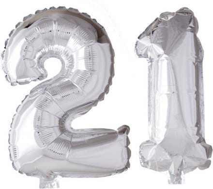 Folieballon 21 jaar Zilver 66cm