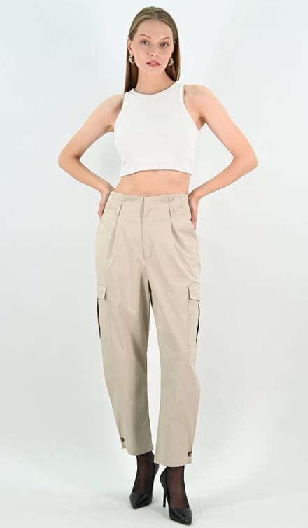 YesMooi - Cargobroek met Paperbagtaille - %100 Katoen - Beige - S (36)