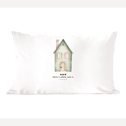 Sierkussens - Kussentjes Woonkamer - 60x40 cm - Huisje - Groen - Tekst - Liefdevol