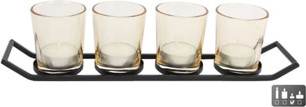 Theelicht- "Rik"- 4x- L- zwart/goud -metaal/glas
