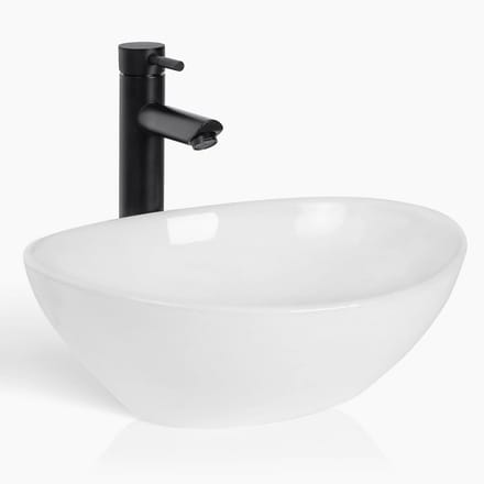 Compacte Ovale Wastafel Klein Wit - Inclusief Kranenset en Afvoer