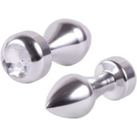Zilveren aluminium buttplug met diamant