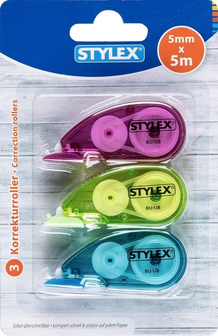 Correctieroller set 3 stuks, 5mm x 5m, diverse behuizingkleuren