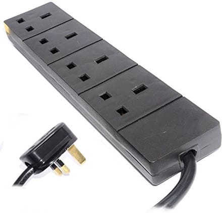 4-Way Power Mains Extension Cable 2m - Black