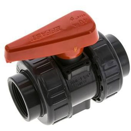 PVC 2-weg Kogelkraan Dubbele Wartel Rp 1 1/4'' EPDM