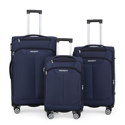 Blauwe zachte koffer 8-wiel bagageset TSA lichte handbagage handbagage