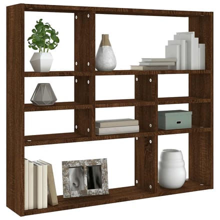 vidaXL - Wandschap - 90x16x78 - cm - bewerkt - hout - bruin - eikenkleur