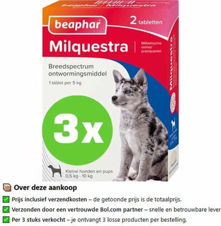 Beaphar Milquestra Kleine Hond/Puppy - Ontwormingsmiddel - 3 x 2 Tabletten