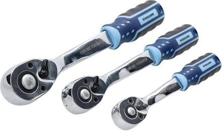Set van 3 Professionele Ratelsleutels met 90 Tanden - Diverse Maten (1/4" 3/8" 1/2")