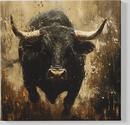 Canvas Schilderij - Dieren - Rennende Stier - 100x100x2 cm