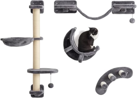 PawHut Kattenschappen Set Polyester, spaanplaat 30L x 30B x 96H cm Donkergrijs