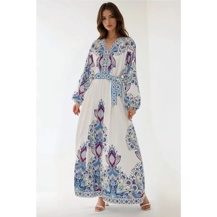 Geprinte V-hals Maxi-jurk met Ceintuur