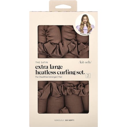 Kitsch, satijnen krulset zonder hitte, extra groot, chocoladebruin, 1 set white
