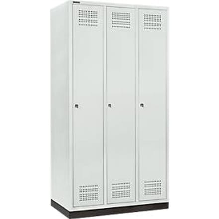 Schäfer Shop Genius Kledinglocker met fitting, 3 compartimenten, 300 mm compartimentbreedte, cilinderslot, lichtgrijs