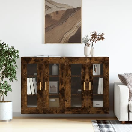vidaXL - Hangkasten - 2 - st - bewerkt - hout - gerookt - eikenkleurig