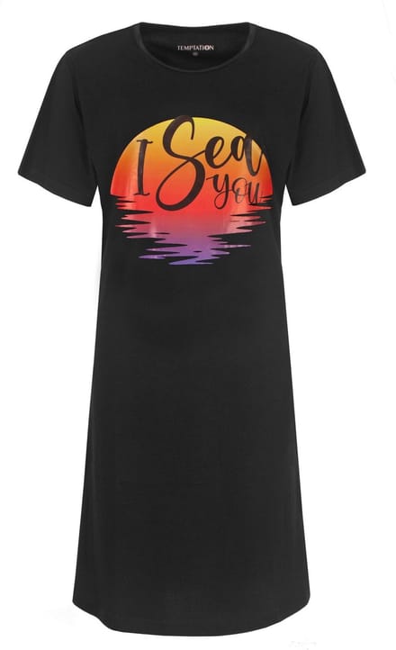 Temptation Dames Nachthemd - BigShirt - Slaapkleedje - Zwart - Maat S