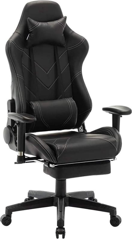 Gaming Stoel - Zwart Kunstleer - Ergonomisch - Verstelbaar - Met Voetsteun