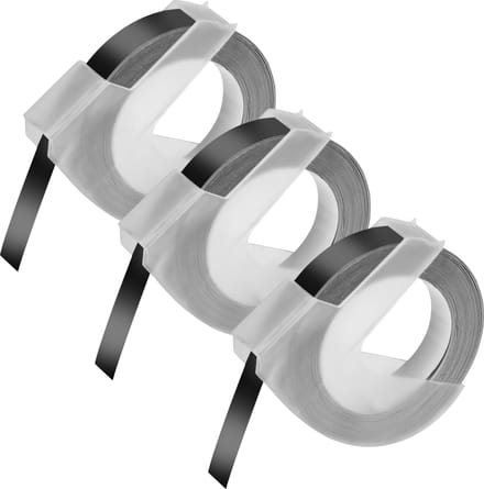 Label compatible Dymo Omega/Junior/Motex E-101/E303 - Label 520109 9 mm x 3 m - Set van 3 zwarte 3D-markeringslinten met reliëf