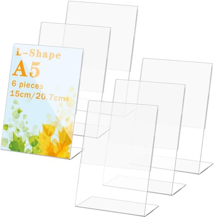 Dailygoods- Tafelstandaard A5 - Acryl - Schuin - Menu Displayhouder - Fotodisplay - 6 Stuks - Transparant