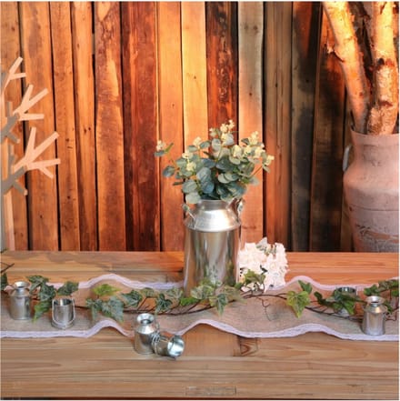 Chaks Jute tafelloper - 2x - met wit kant - 29 x 500 cm - Tafeldecoratie versieringen