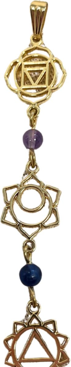 Lange chakra hanger met steentjes goudkleur